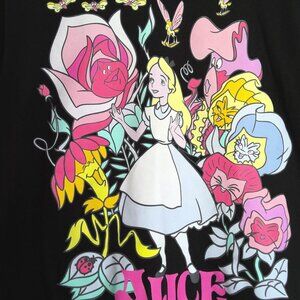 Disney Alice in Wonderland T Shirt Stretch Black W/ Graphis Design EUC! Sz L